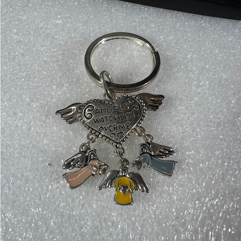 Deadstock Silver Tone Angels Spiritual Guardian Angels Watching Over Me Keychain - Picture 3 of 12